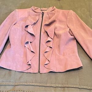 White House Black Market Leather, Suede Blush Pink Ruffled Women's Jacket, Small